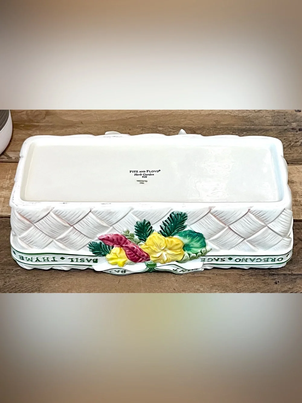 VTG 1996 Fitz and Floyd Herb Garden Ceramic Rectangular Planter Vase Box 12